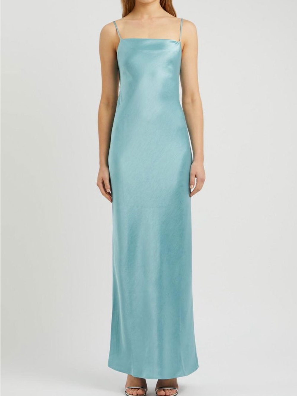 Silk-Effect Aqua Slip Maxi Dress with Spaghetti Straps